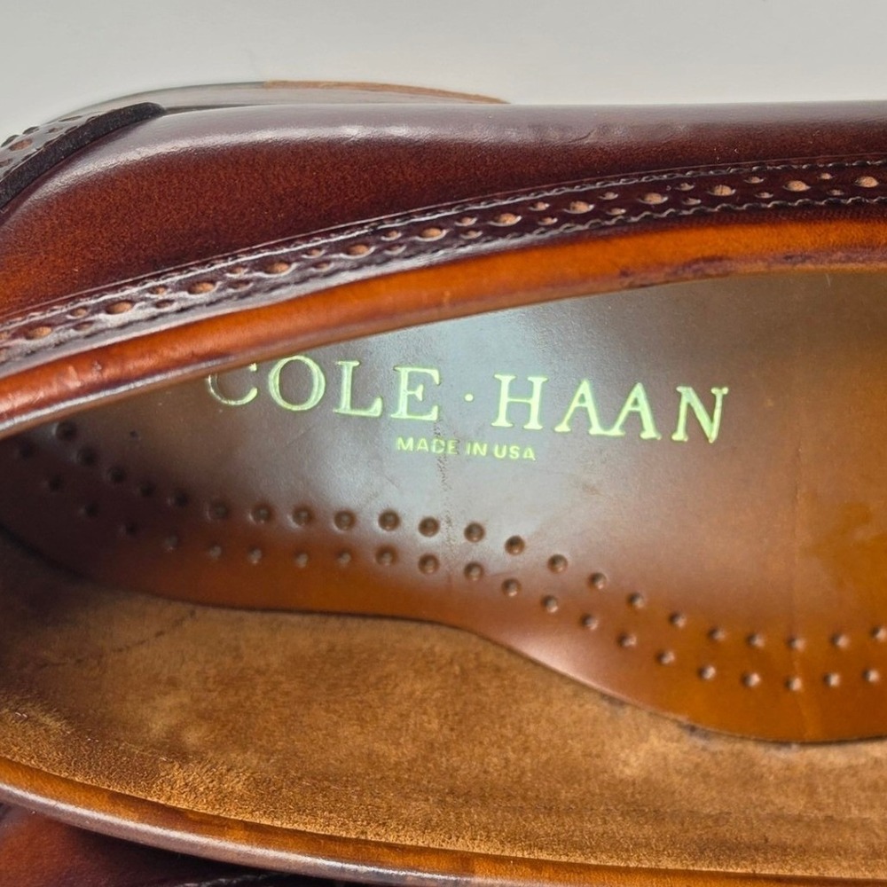 Cole Haan Mens Burgundy Leather Kiltie Monk Strap Wingtip Loafers Made in USA 8 - Picture 3 of 11